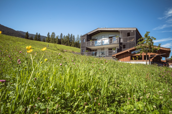 Apart Herzog Aussenansicht im Hochsommer Leogang Salzburger Land