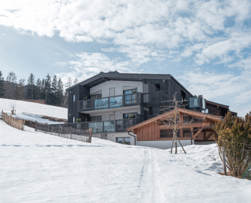 Winteransicht zur Mittagszeit vom Ferienhaus Apart Herzog